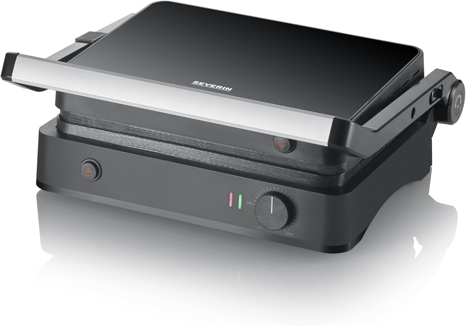 SEVERIN SEVINI Lite, Contact Grill for Meat, Fish & Vegetables, Ceramic-Coated Sandwich Maker for Grease-free Grilling, Indoor Grill up to 220°C Heat, 1,800 W, Black, KG 2398