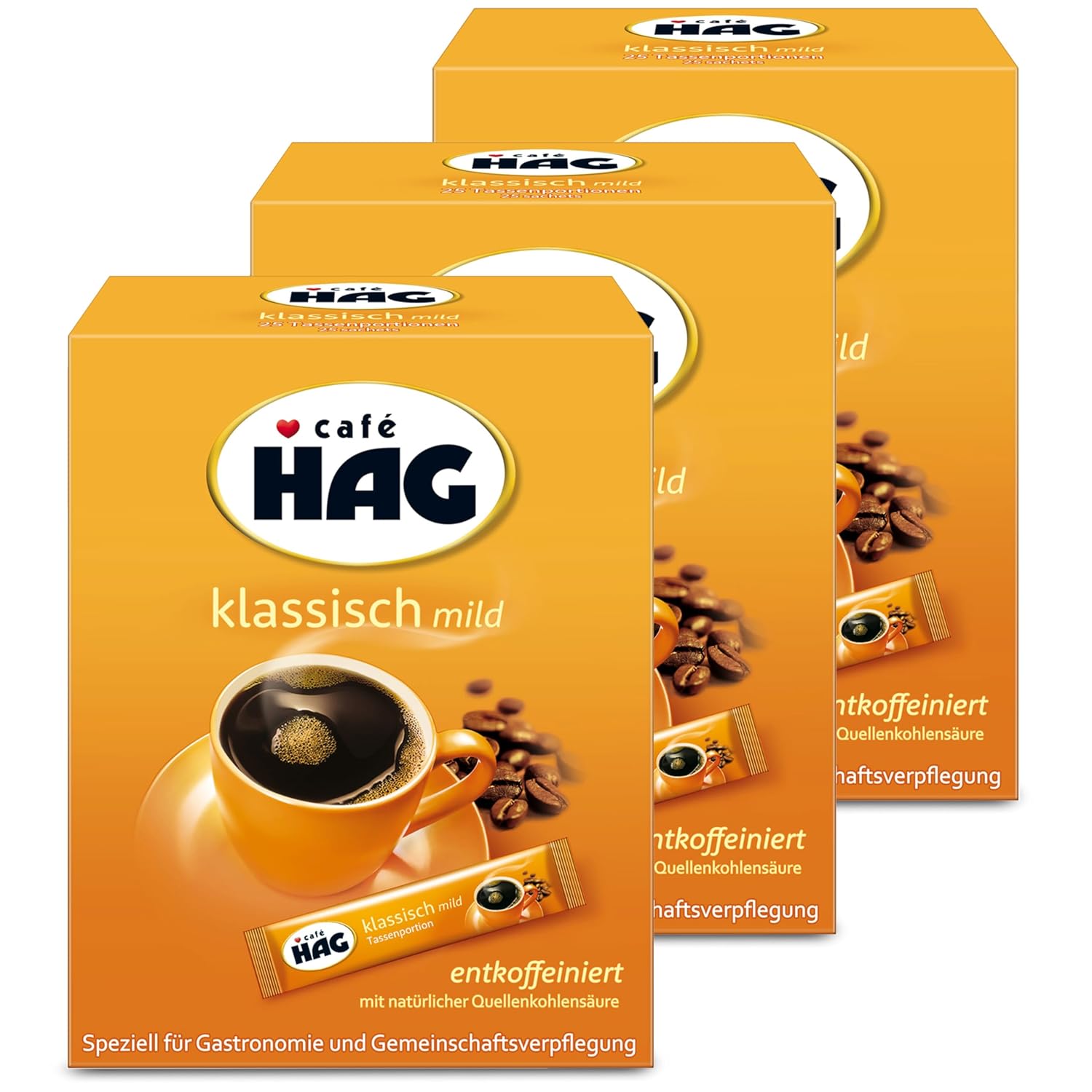 Kaffee Hag - Set of 3 (each 25 x 1.8 g pack) - 75 cup portions - decaffeinated soluble coffee
