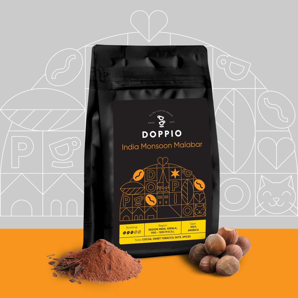 Coffee beans DOPPIO India Monsooned Malabar A 1000g