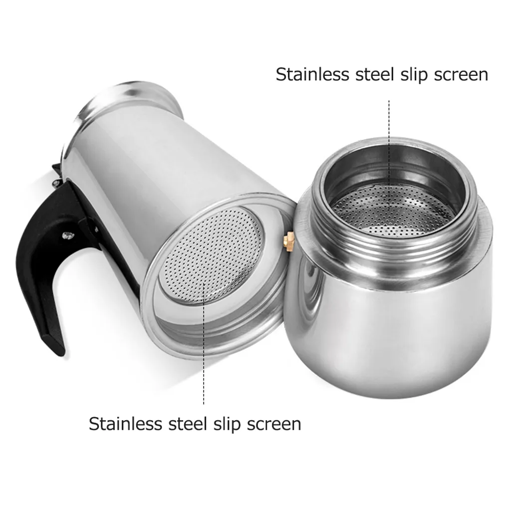 Decdeal Stainless steel coffee pot, portable electric mocha latte stove, espresso filter pot, European coffee cup