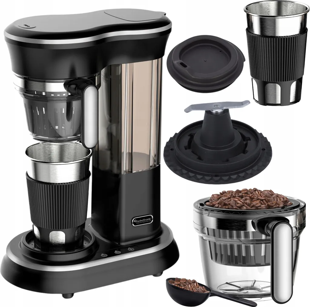 TurboTronic Coffee machine with grinder | Stainless steel filter | 450 ml thermal mug | 600 W | Aromatic coffee