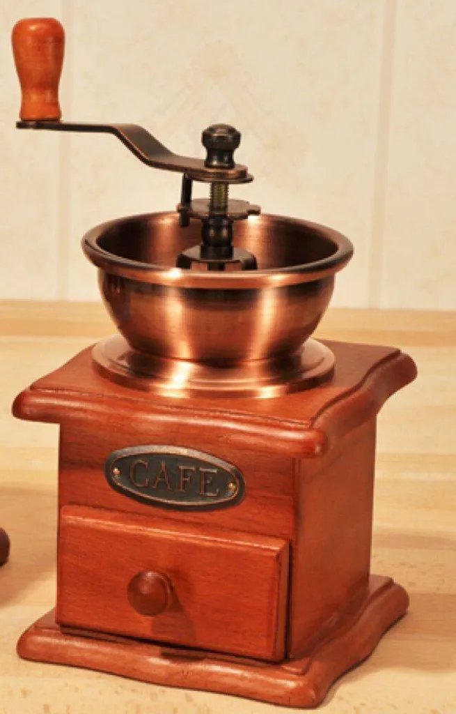 Haushalt International Coffee grinder, hand coffee grinder, ceramic conical burr grinder, coffee mill with wooden handle