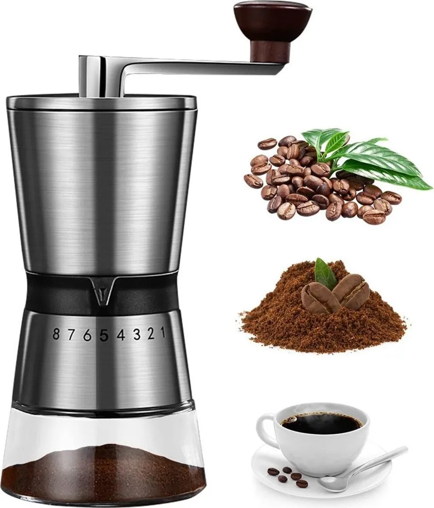 Welikera Manual/hand coffee grinder with ceramic grinding mechanism, espresso grinder with 8 grind settings