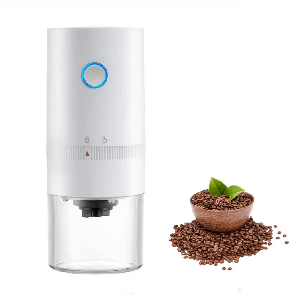 Xkiss Coffee grinder, USB rechargeable electric coffee grinder with ceramic conical burr grinder, espresso coffee grinder, portable electric grinder for beans, white