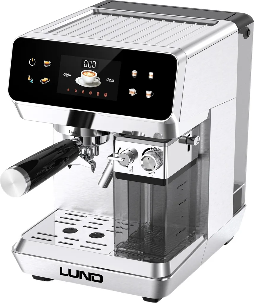 LUND Fully automatic coffee machine with milk frother, 1350W, 8 programs, stainless steel