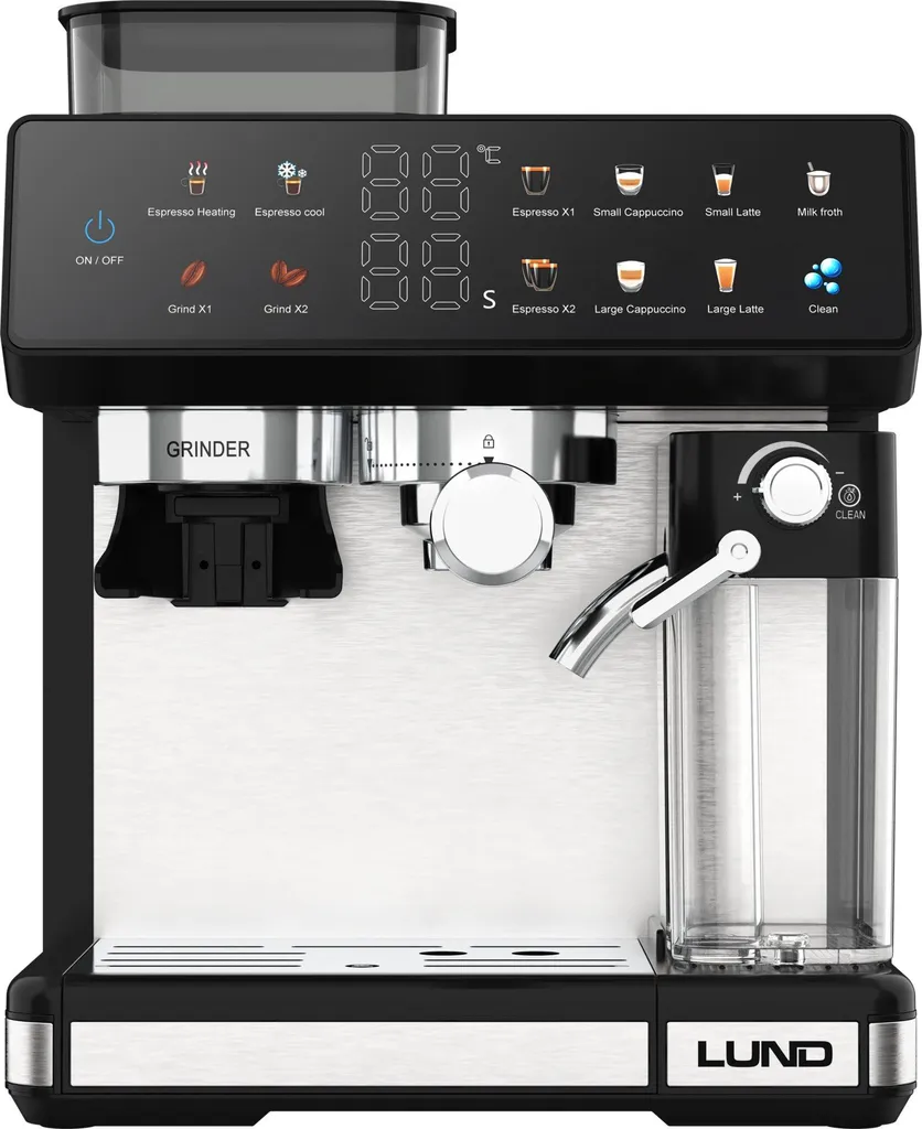LUND Fully automatic coffee machine with milk frother and grinder, 1350W