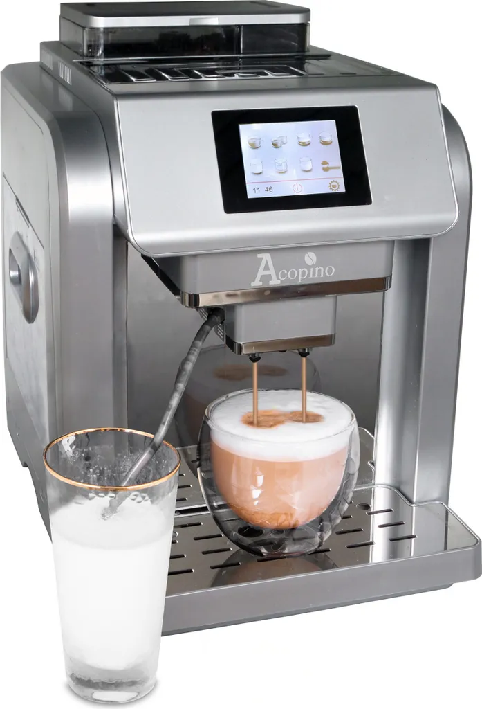 Fully automatic coffee machine with one-touch milk system – Espresso & milk drinks – Fully automatic coffee machine – Acopino Monza – Silver