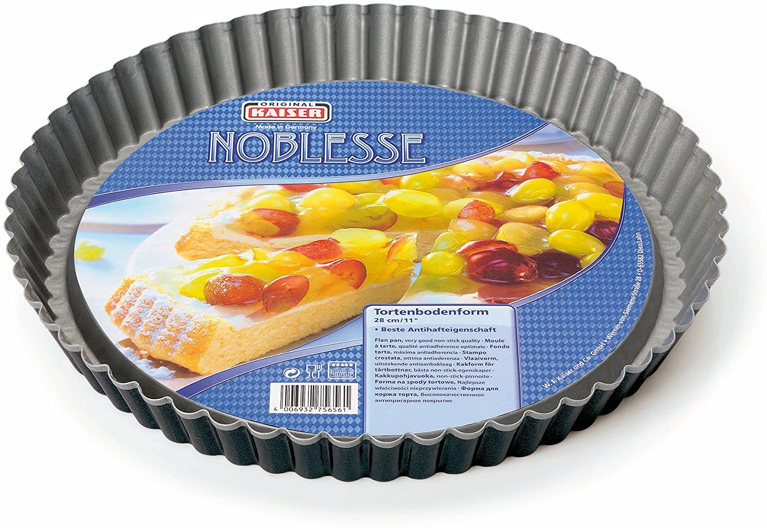 Kaiser Noblesse Fruit Base Mould 28 cm Fruit Tart Mould Cake Base Baking Mould Non-Stick Coating Cake Base Mould Wave Edge Even Browning
