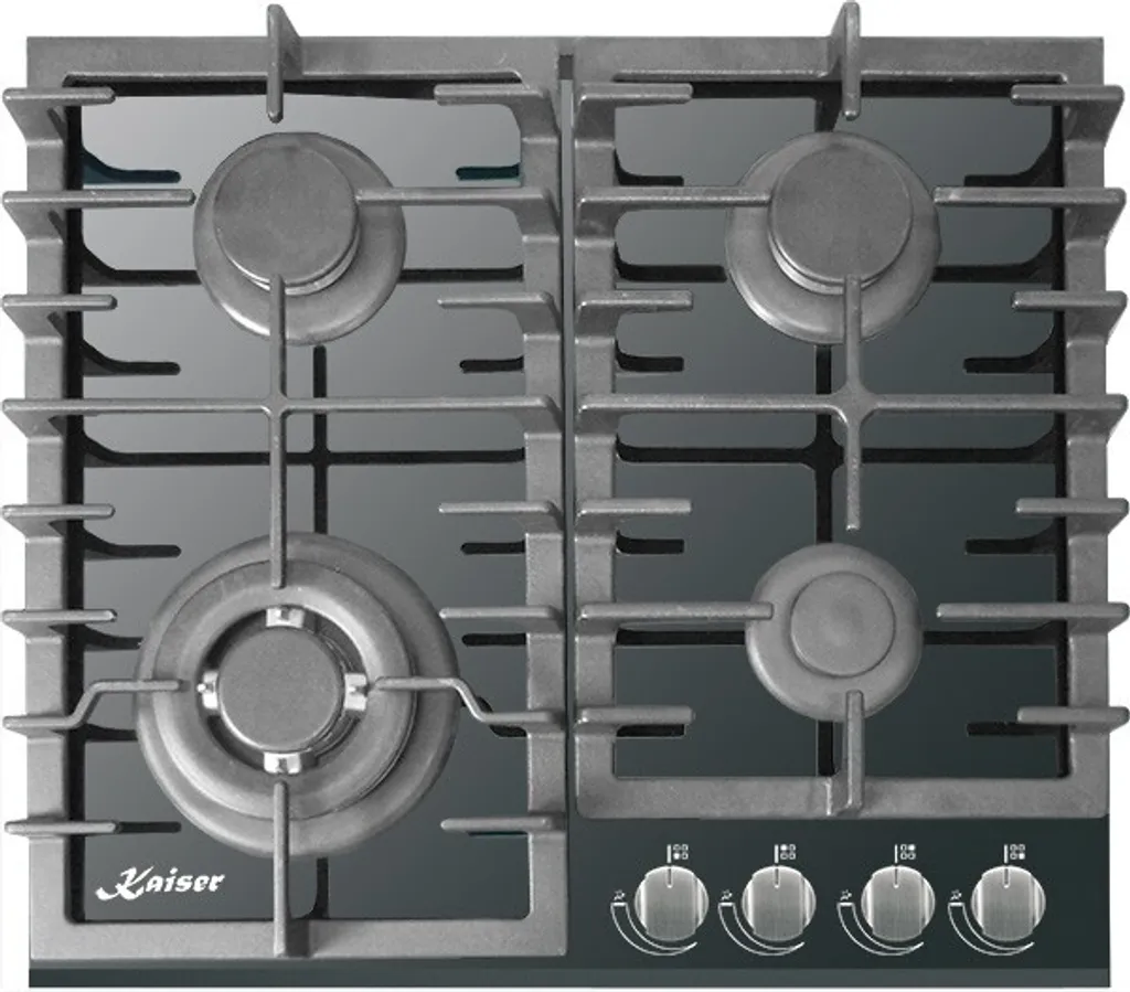 Kaiser KCG 6383 Turbo Luxury Gas Hob 60cm 4 Burners incl. WOK Burner 3.8kW Gas Hob on Black Glass
