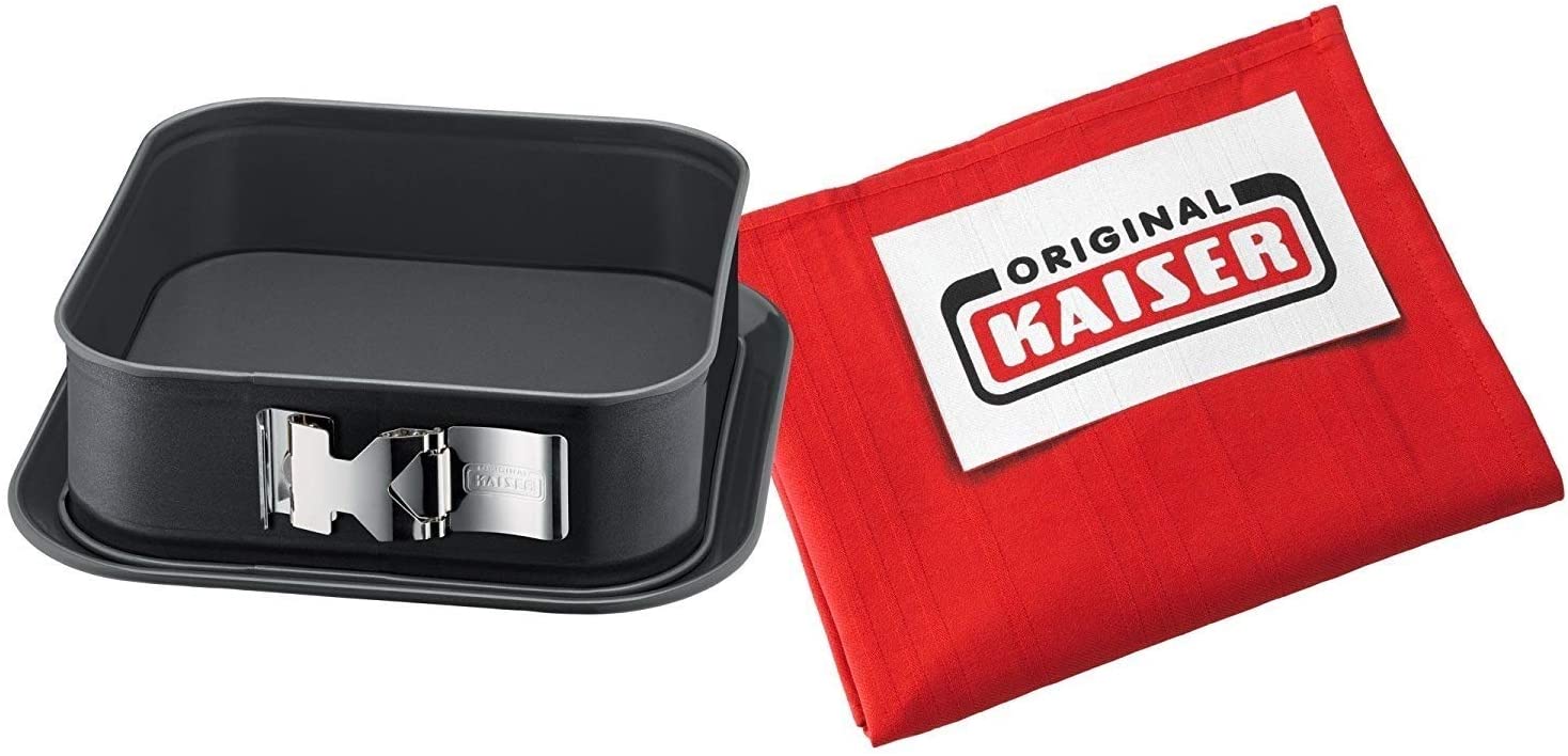 Kaiser La Forme Plus Springform Cake Tin Rectangular 24 x 24 cm with Dish Towel Enamel Base Cut Resistant Tiramisu Mould Square Cake Tin