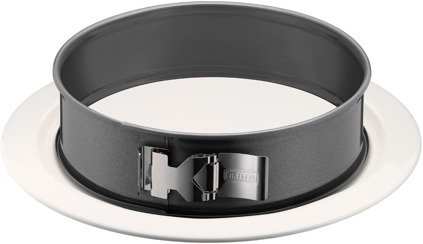 Original Kaiser La Forme Plus Springform Cake Tin 26 cm Round Flat Base Porcelain Cake Plate SafeClick Closure Enamel Base Coated Cut Resistant