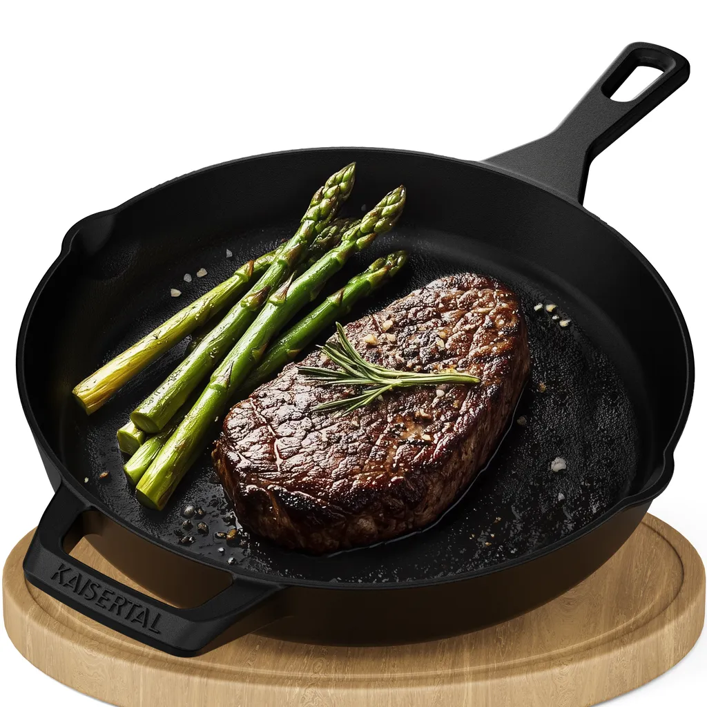 kaisertal-shop.de KAISERTAL Cast Iron Frying Pan, Enamelled - Non-Stick Effect - 2.7L - Perfect for All Hob Types - Grill Pan, Induction Pan
