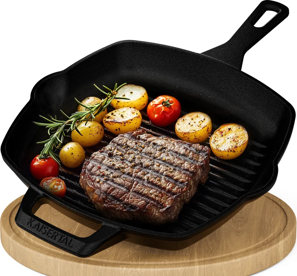 kaisertal-shop.de KAISERTAL® Grill Pan - 26cm Premium Cast Iron Grill Pan, Pre-Seasoned - Induction Compatible - Oven Safe