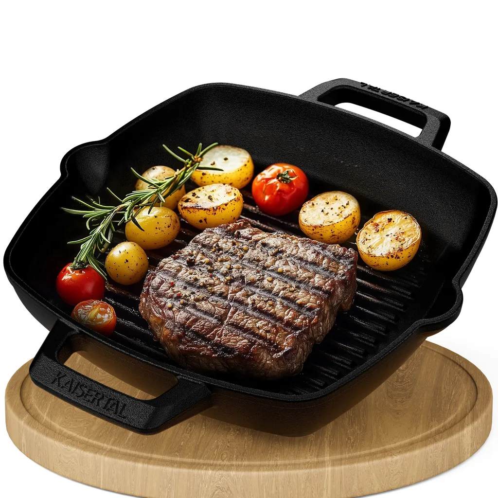 kaisertal-shop.de KAISERTAL® Grill Pan - 26cm Premium Cast Iron Grill Pan, Pre-Seasoned - Induction Compatible - Oven Safe