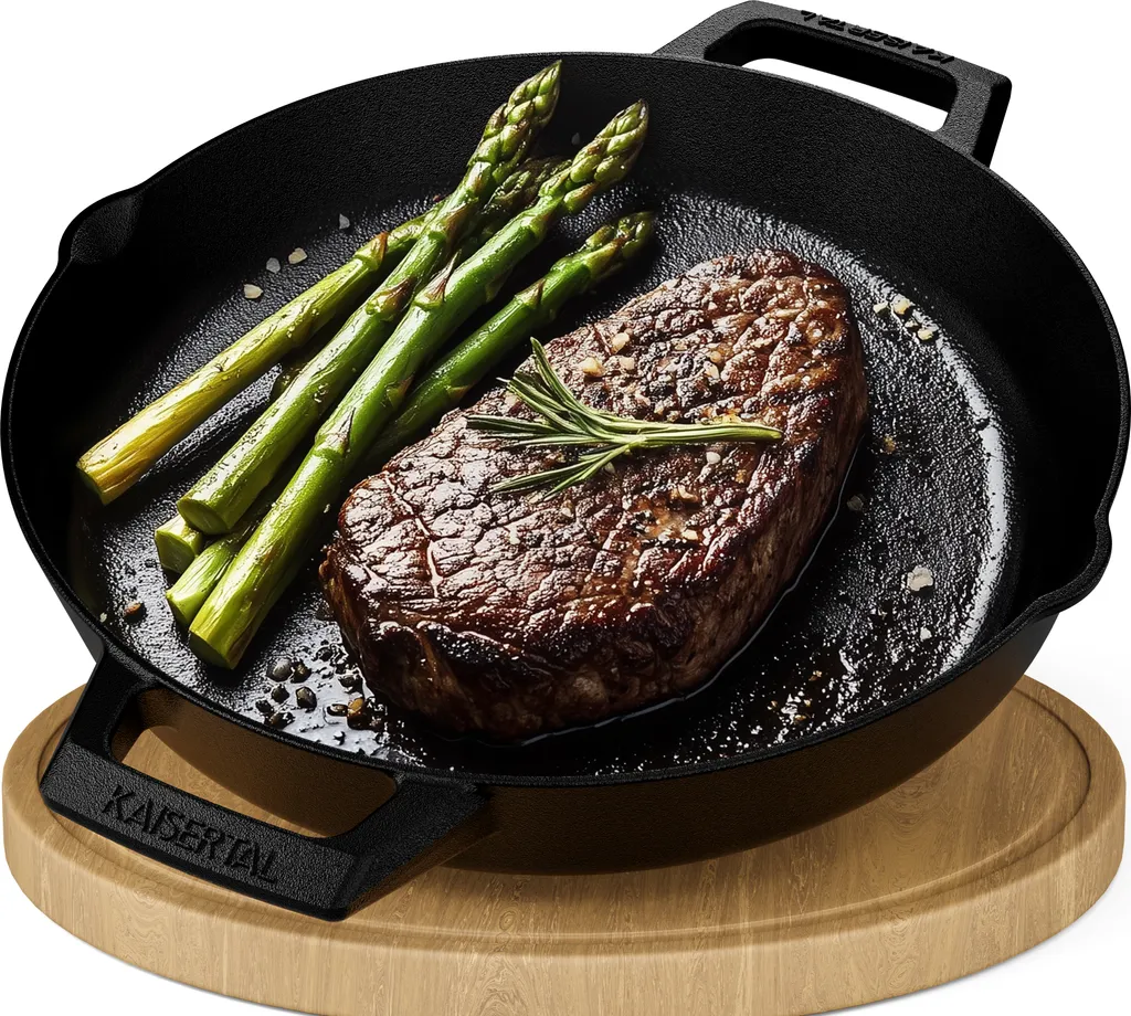 kaisertal-shop.de KAISERTAL® Cast Iron Pan - 30cm Premium Pan, Induction Compatible, Pre-Seasoned, Oven Safe, incl. Recipe Book