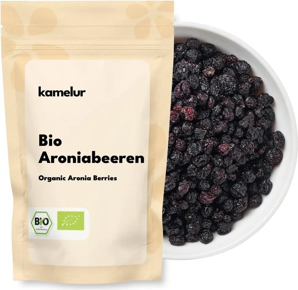 Kamelur 1kg Organic Aronia Berries, gently dried, dried aronia berries without additives 1000g