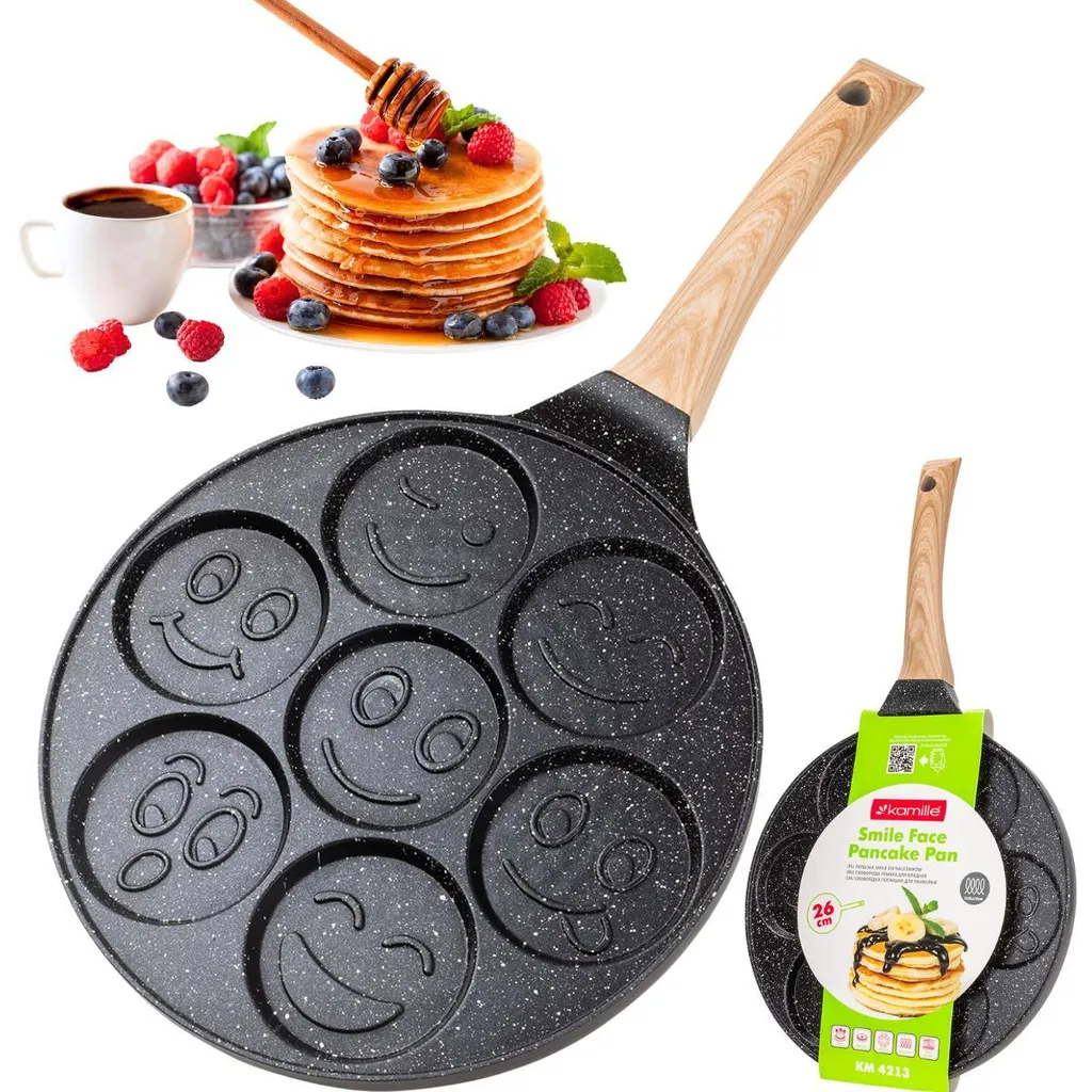 Kamille INEZ Chamomile Pan, 26 cm, Induction, Non-Stick, Crepe Pan, Smileys