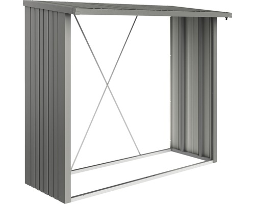Firewood shelter biohort WoodStock 230 229 x 102 x 199 cm quartz gray metallic