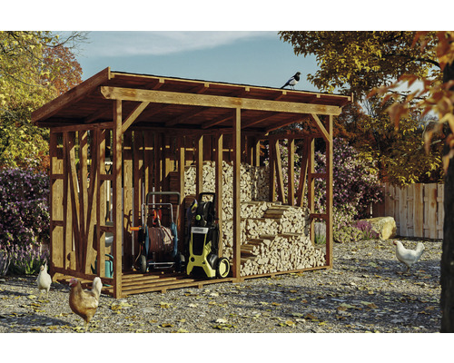 Skanholz Firewood shelter SKAN HOLZ Max 2 330 x 140 x 229 cm walnut