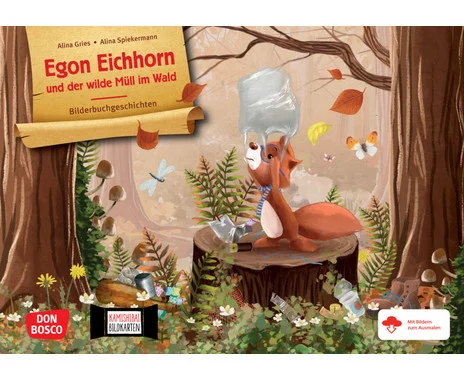 Kamishibai picture cards “Egon Squirrel and the Wild Rubbish in the Forest”