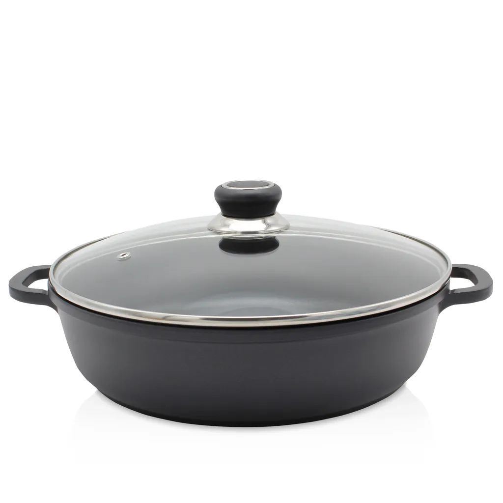 Karl Krueger Karl Krüger 21928D Aluminum Cast Serving Pan Delta with Glass Lid, 28 cm