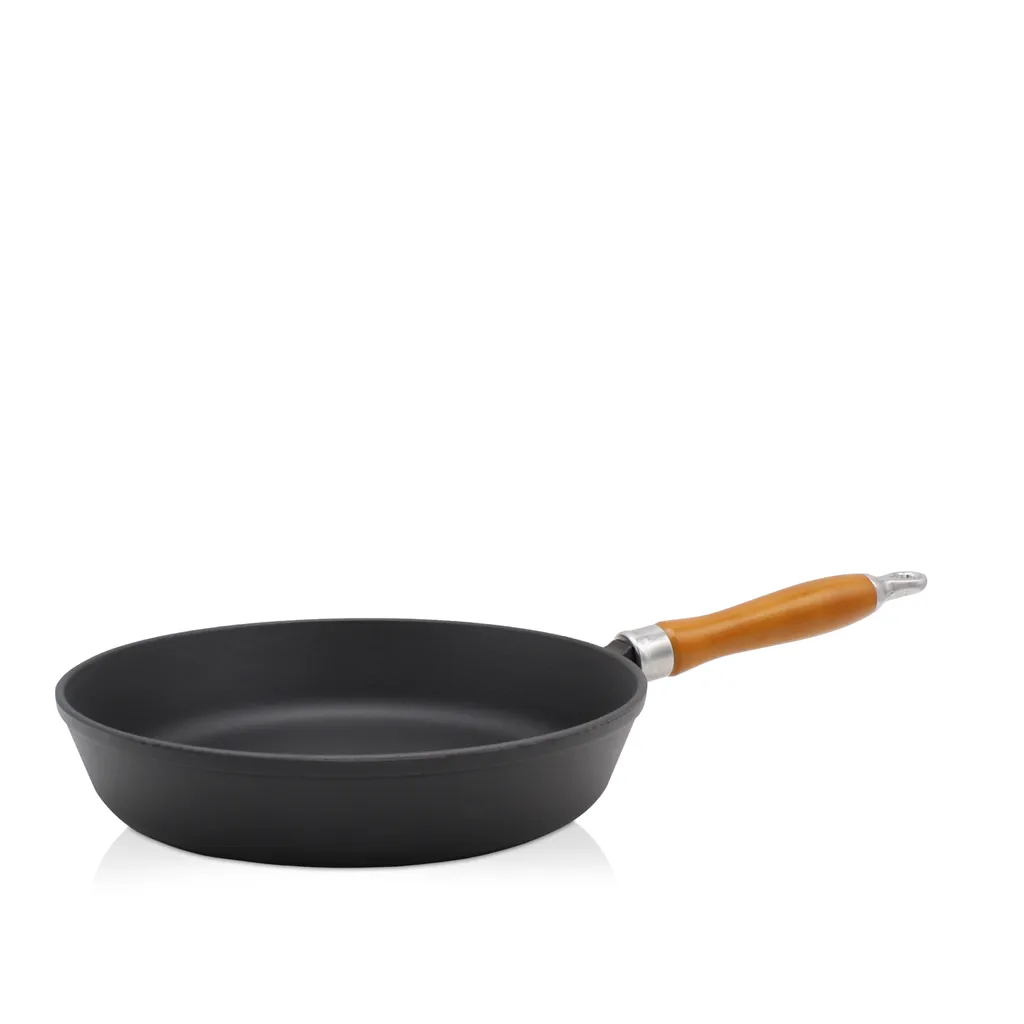 Karl Krueger Karl Krüger 60020 Krüger Cast Iron Pan Rustica with Wooden Handle - Enamelled - Matte Black Inside and Out - 20 cm