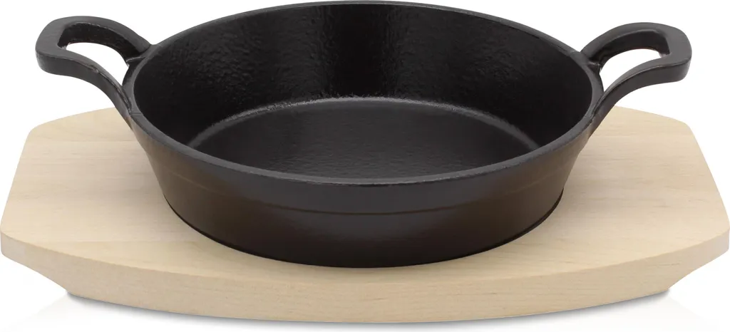 Karl Krueger Karl Krüger 82018 Cast Iron Frying and Serving Pan Toledo with Wooden Plate - Enamelled - 18 cm - Black