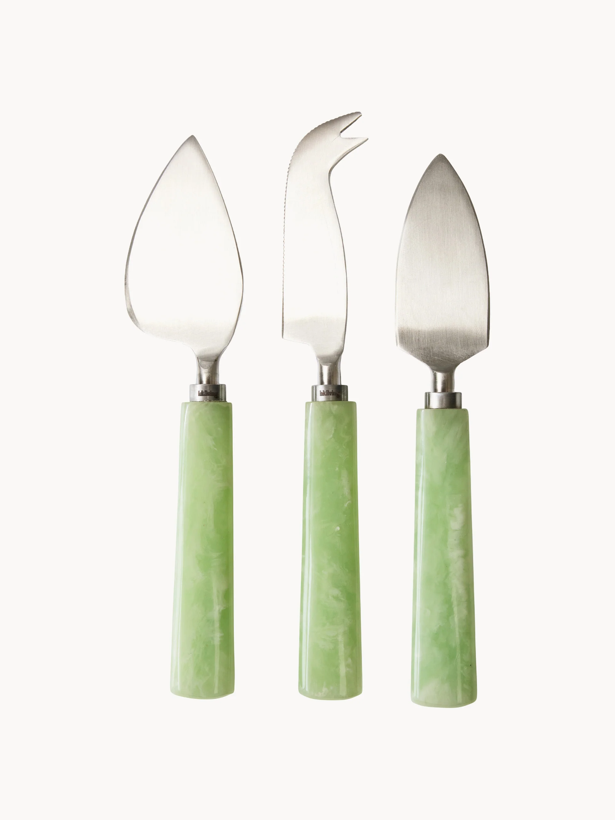 HKliving Muriel stainless steel cheese knives, set of 3, Green, silver