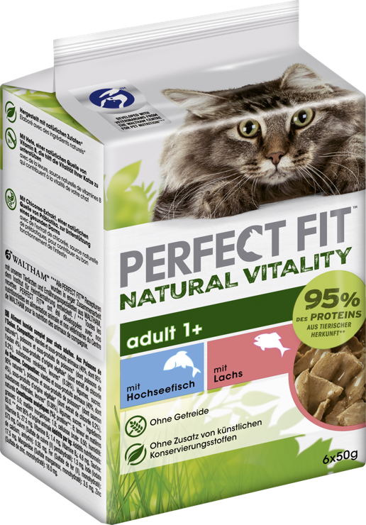 Perfect Fit Cat Natural Vitality Adult 1+ with Deep-sea Fish & with Salmon Multipack