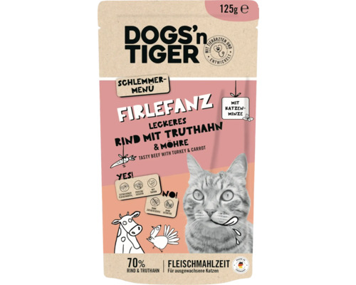 DOGS'n TIGER Firefanz wet cat food, gourmet menu beef with turkey & carrot, 125g, no sugar, no grains and no artificial flavorings, colors and preservatives