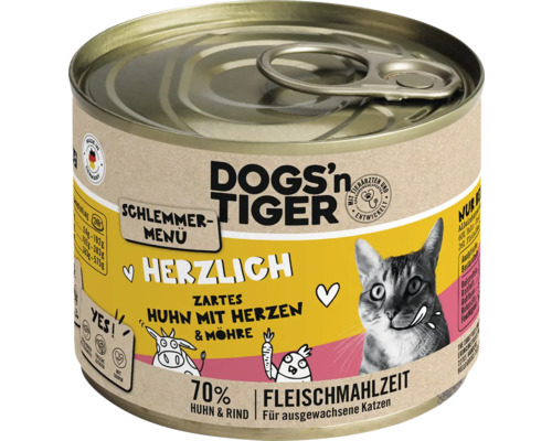 DOGS'n TIGER wet cat food, Hearty Gourmet Menu Chicken with Hearts & Carrots, 200g, no sugar, no grains and no artificial flavorings, colors and preservatives