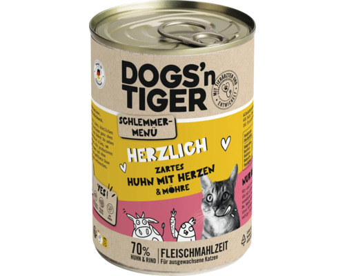 DOGS'n TIGER wet cat food, Hearty Gourmet Menu Chicken with Hearts & Carrots, 400g, no sugar, no grains and no artificial flavorings, colors and preservatives
