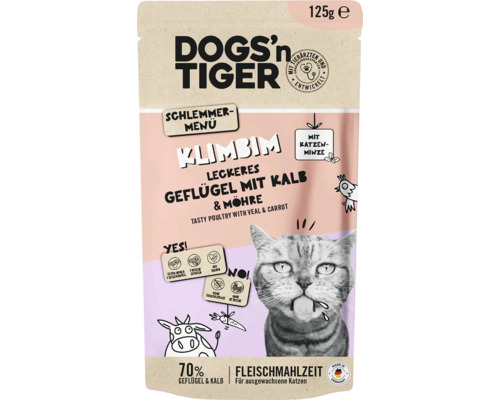 DOGS'n TIGER Klimbim Gourmet Wet Cat Food, Poultry with Veal & Carrot, 125g, no sugar, no grains and no artificial flavorings, colors and preservatives