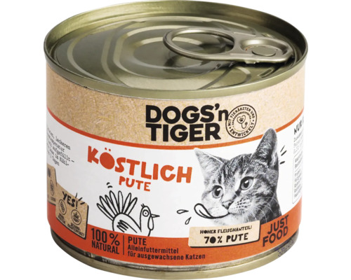DOGS'n TIGER Delicious wet cat food, turkey, 200g, no sugar, no grains and no artificial flavorings, colors and preservatives