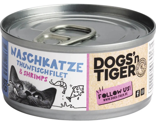 DOGS'n TIGER wet cat food, sweet tooth, tuna fillet & shrimp, 70g, no sugar, no grains and no artificial flavorings, colors and preservatives