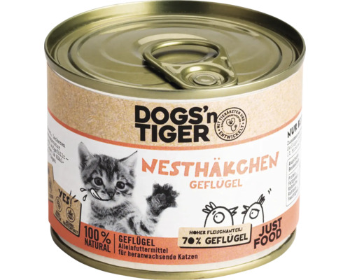 DOGS'n TIGER wet cat food, Nesthäkchen Poultry Kitten, 200g, no sugar, no grains and no artificial flavorings, colors and preservatives