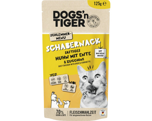 DOGS'n TIGER wet cat food, mischief-making gourmet menu, chicken with duck & zucchini, 125g, no sugar, no grains and no artificial flavorings, colors and preservatives