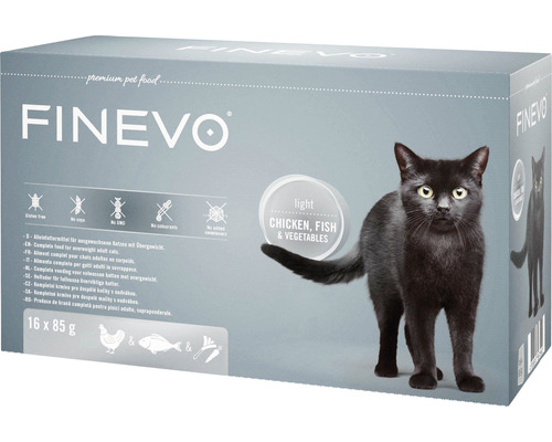 Wet cat food FINEVO Light Cat chicken, fish, carrots 16x85g