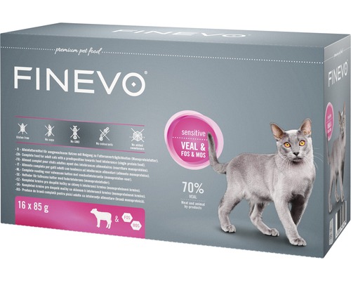 Wet cat food FINEVO Sensitive Cat Calf with Fos&Mos 16x85 g, monoprotein, single protein
