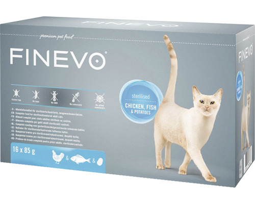 Wet cat food FINEVO Sterilized Cat chicken, fish, potatoes 16x85g