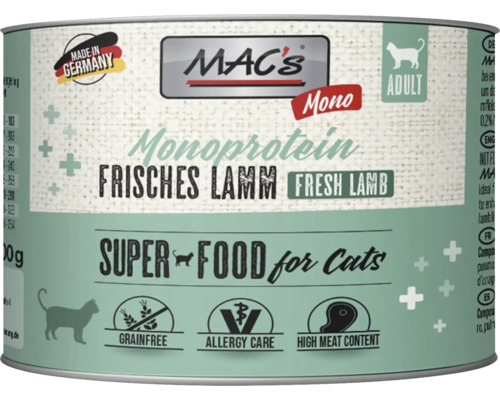 Wet cat food MAC's CAT Mono Sensitive lamb with carrot 200 g grain-free, monoprotein