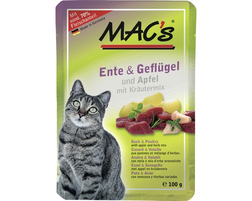 Wet cat food MAC's CAT Super food with adult duck & poultry and apple, catnip 100 g grain-free
