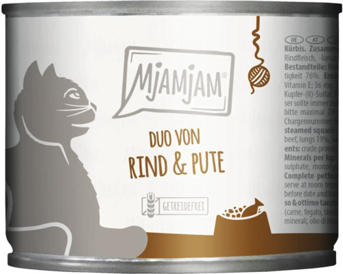 Wet cat food MjAMjAM Duo beef and turkey 200 g grain-free, gluten-free