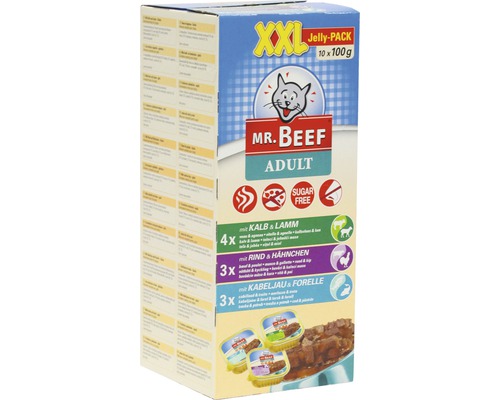 Wet cat food MR. BEEF in jelly 1 pack 10 x 100 g