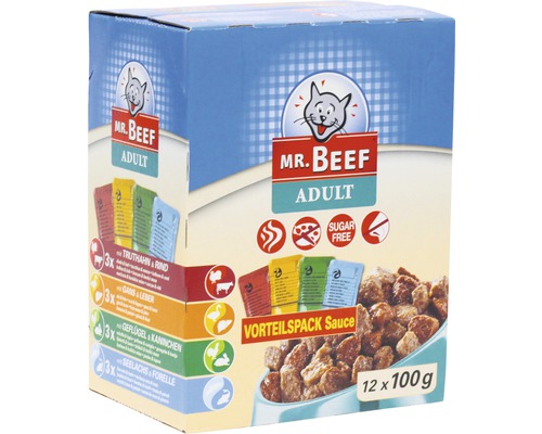 Wet cat food MR. BEEF in sauce 1 pack 12 x 100 g