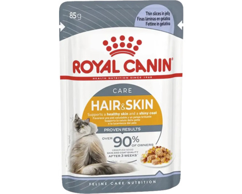 RoyalCanin Wet cat food, Royal Canin Hair & Skin in jelly, to support healthy skin and shiny fur, in geele, 85 g