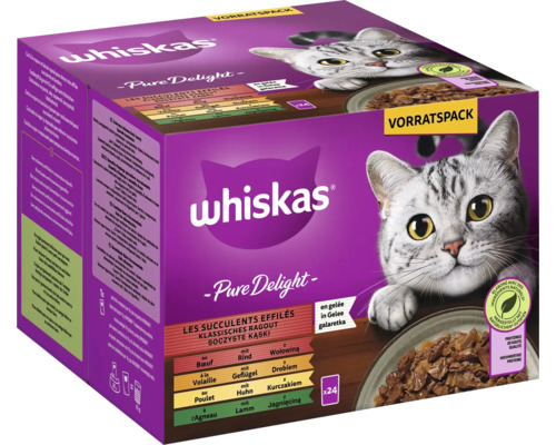 Wet cat food Whiskas Pure Delight Multipack Classic Ragout with Beef in Jelly Adult food 24x 85 g 2.04 kg