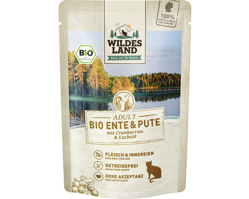 Wet cat food WILDES LAND organic duck and turkey with cranberries with valuable superfoods, grain-free, gluten-free 85 g