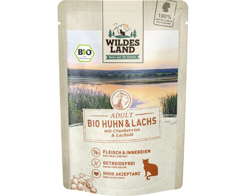 Wet cat food WILDES LAND organic chicken and salmon with cranberries with valuable superfoods, grain-free, gluten-free 85 g