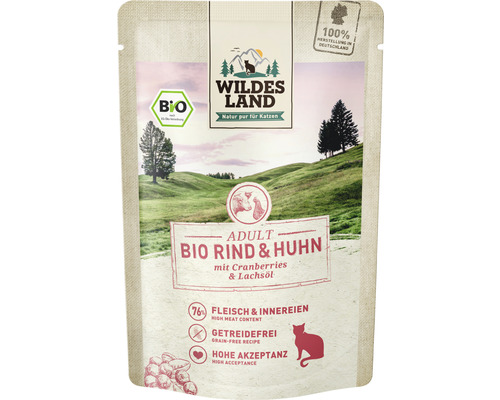 Wet cat food WILDES LAND organic beef and chicken with cranberries with valuable superfoods, grain-free, gluten-free 85 g